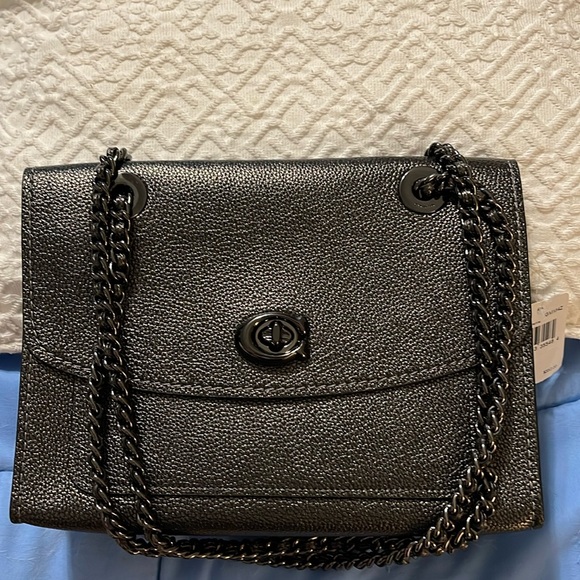 Coach Handbags - NWT Coach Parker Metallic Graphite Leather
Shoulder Bag